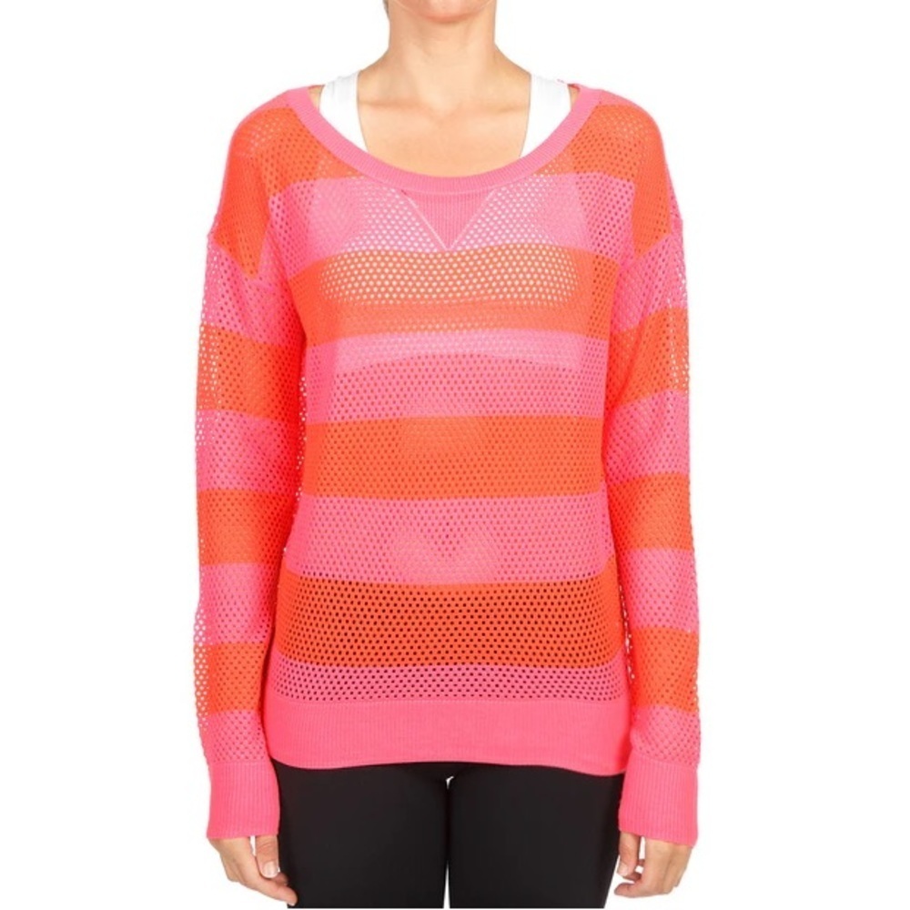 Lorna Jane Knit Acrylic Neon Pink and Orange Striped Sweater
